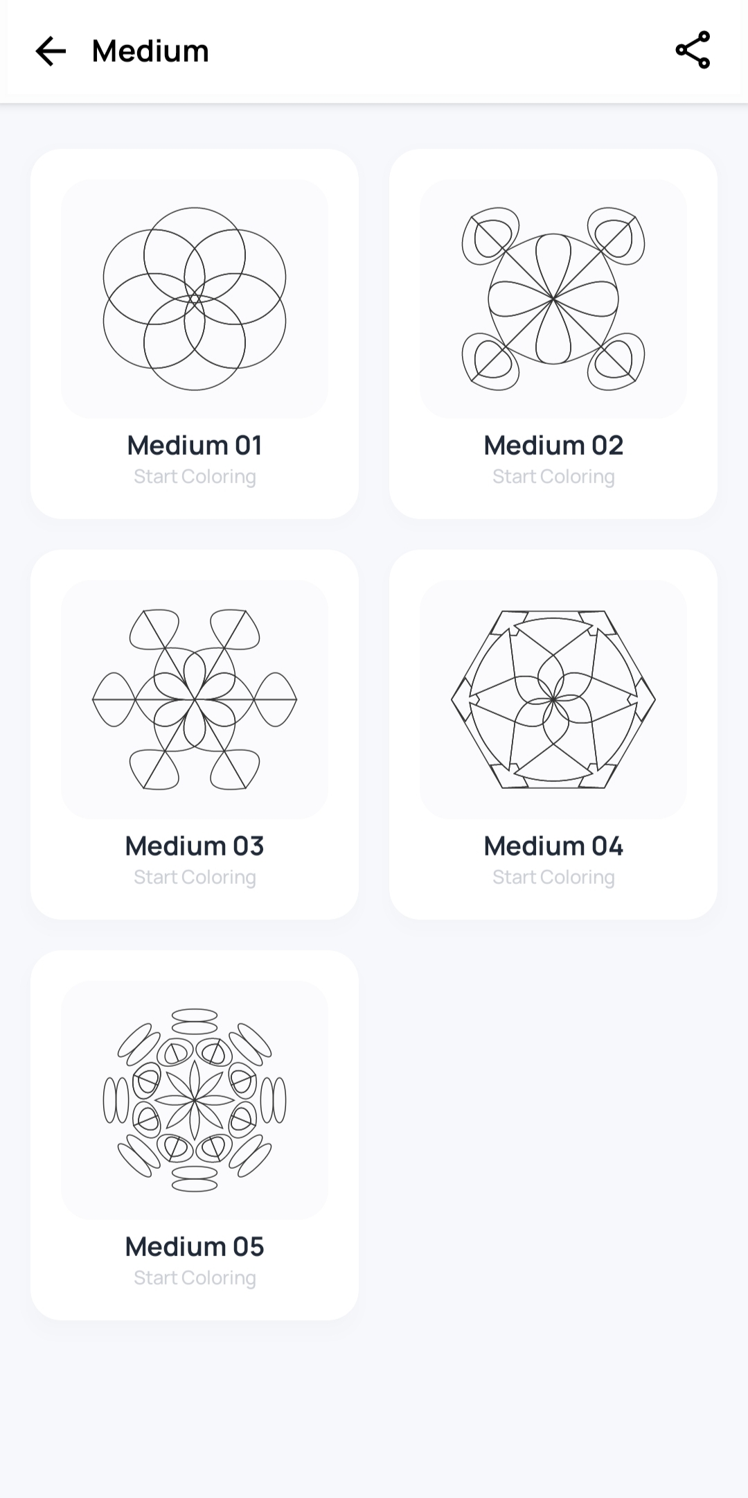 Medium difficulty mandala coloring pages grid with sacred geometry patterns