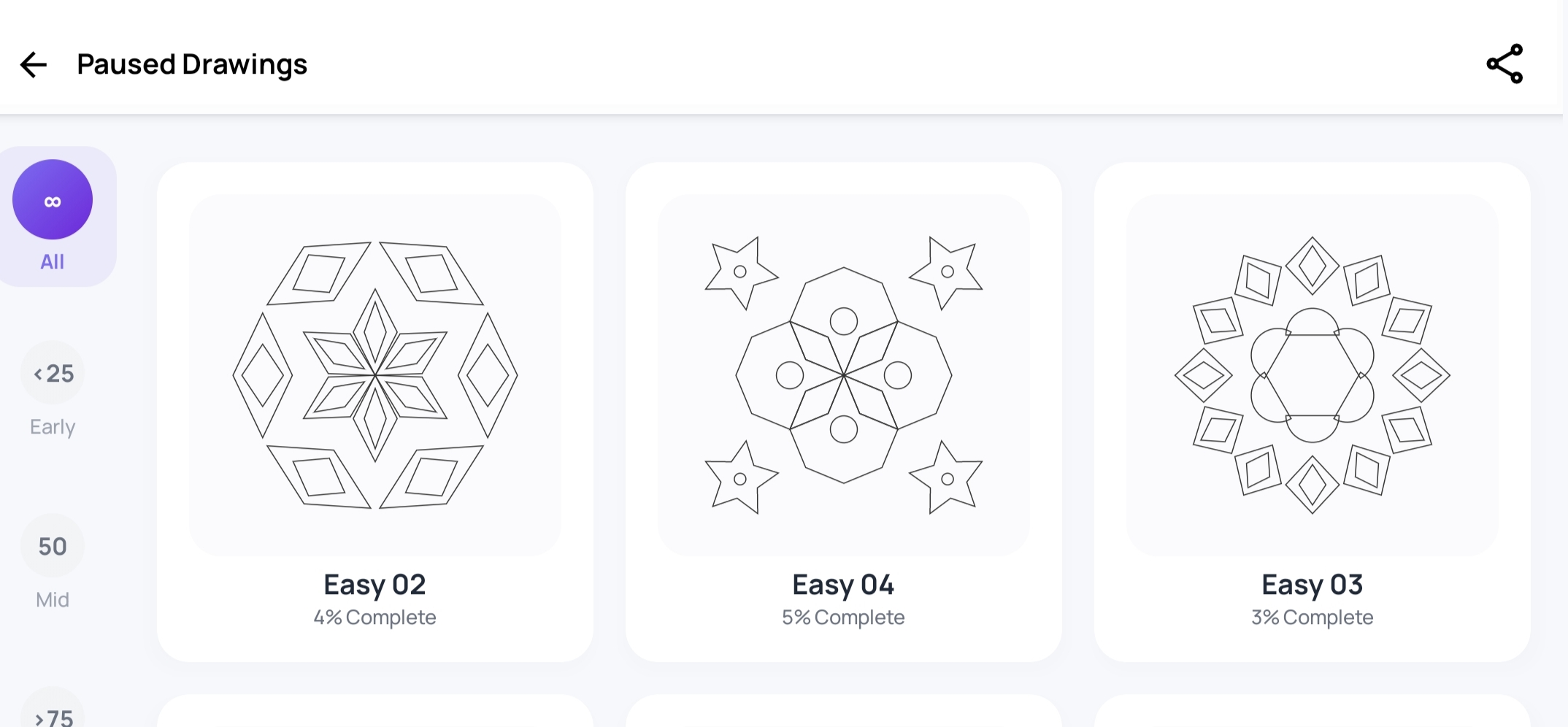 Paused drawings progress tracker — resume coloring anytime from tablet